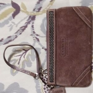 Coach Brown suede leather wristlet